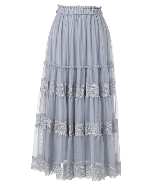 Lace switched tulle tiered skirt -レース切替チュール
