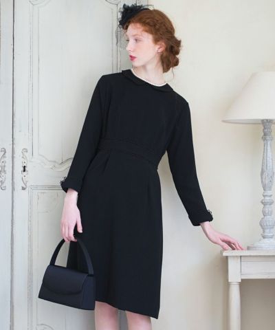 *Round collar dress with scallop lace [Occasion]/F i.n.t Black Formal [22LE02j004]