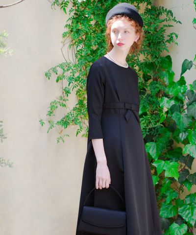*High waist ribbon switching dress [Occasion]/F i.n.t Black Formal [22LE02i003]