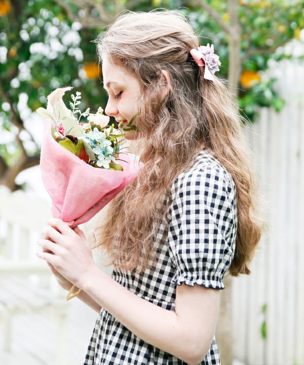 フラワーワゴンプリントギンガムチェックワンピースSet/Roseline by F  