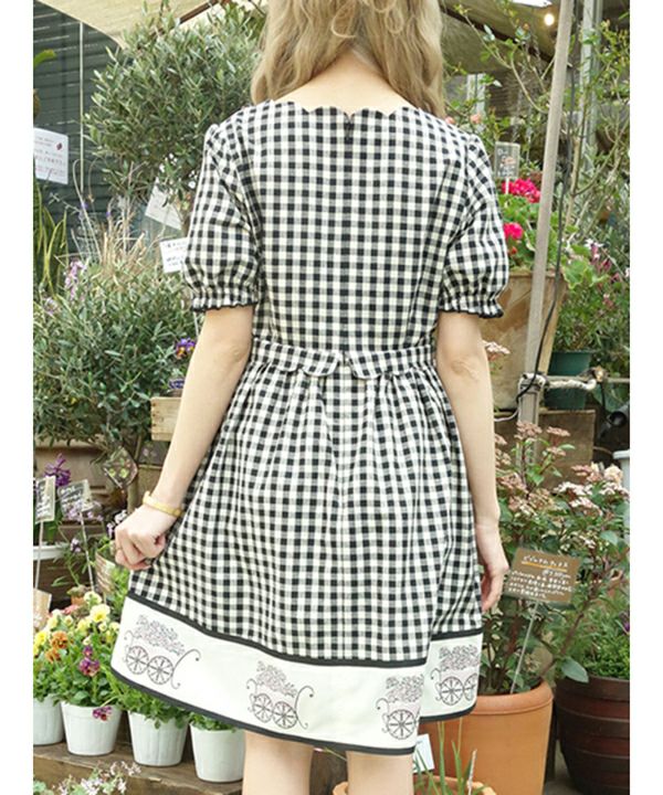 フラワーワゴンプリントギンガムチェックワンピースSet/Roseline by F  