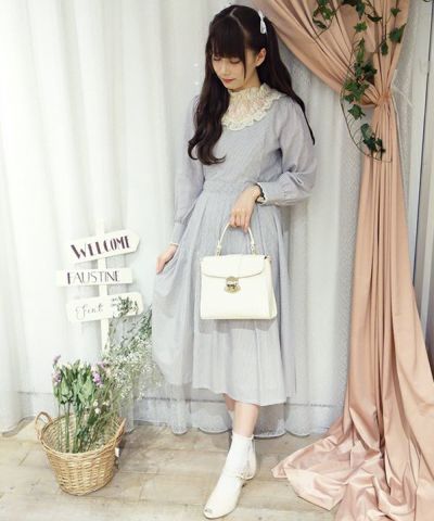 Outlet) レースヨークストライプロングワンピース/an another angelus