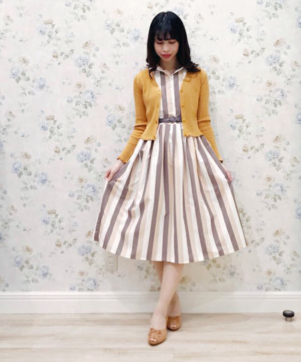 マルチストライプノースリーブワンピース/an another angelus