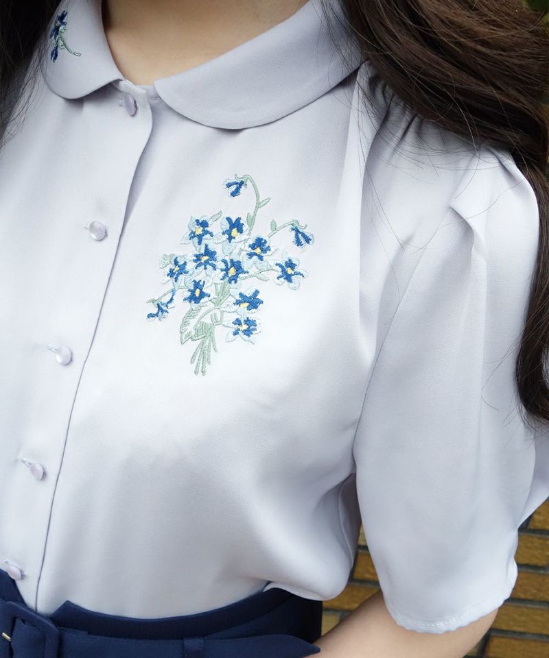 45R スミレの刺繍ブラウス スミレ刺繍シャツブラウス/an another angelus[29BF01g010] | F