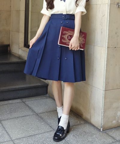 【Reservation】 Double button pleated skirt / F int [29AG02n010-2]