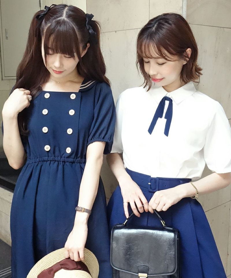 ◆JIGOTT(ジゴット)スクエアネックダブルボタンワンピース ダブルボタンパイピングワンピース[品番：MKSW0040856]｜EATME