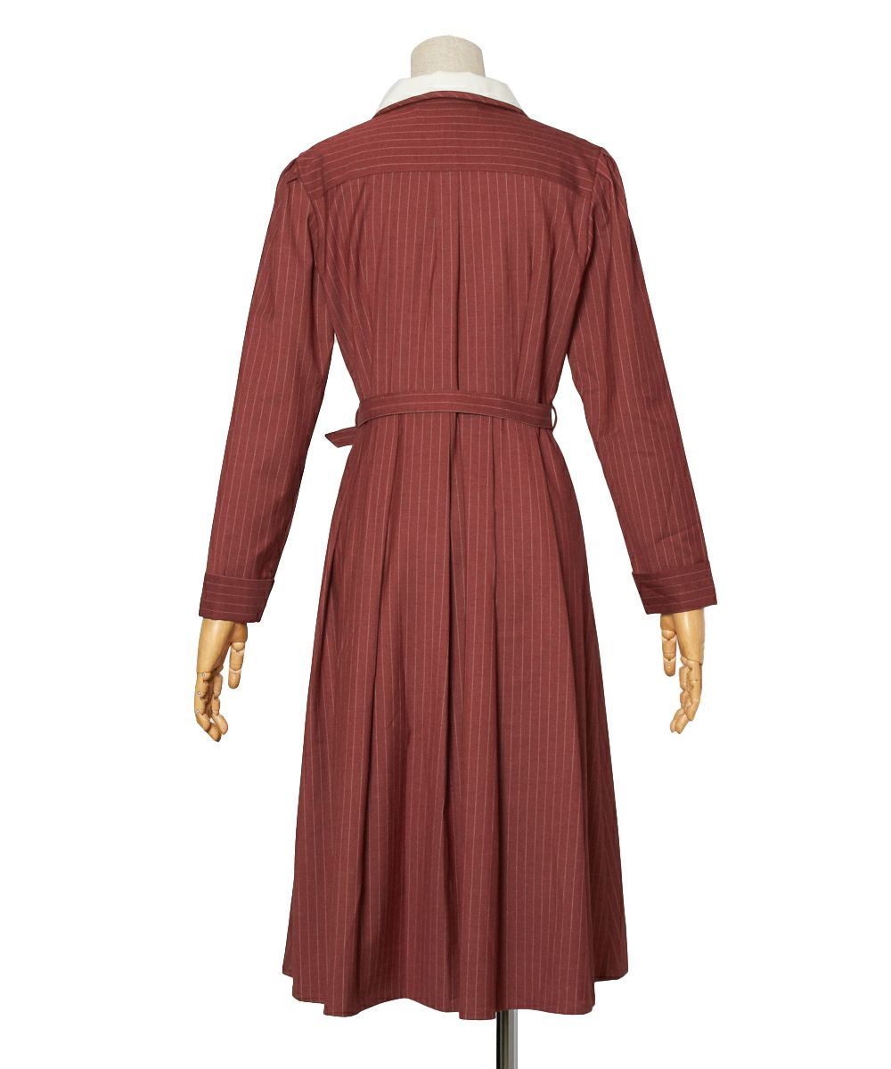 ピンストライプクレリック衿ロングワンピース/an another angelus