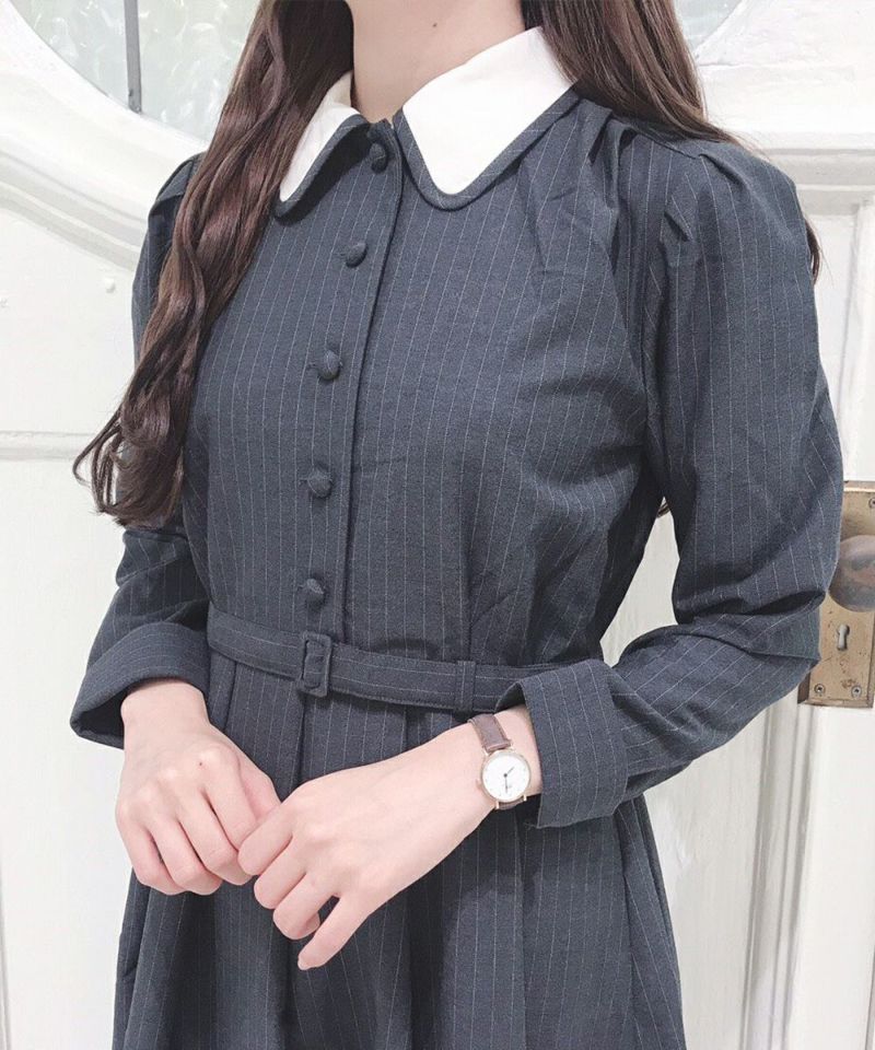 ピンストライプクレリック衿ロングワンピース　最終お値下げ ピンストライプクレリック衿ロングワンピース/an another