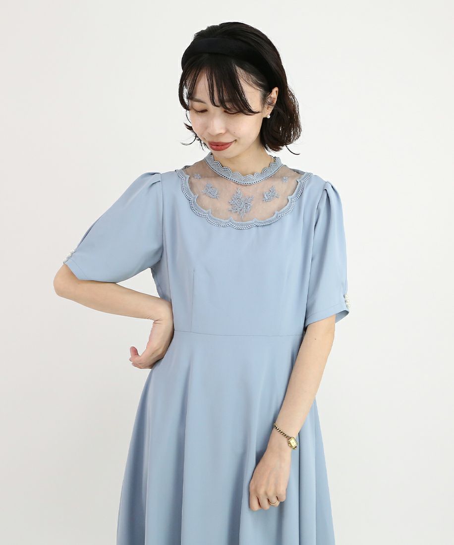 ローズ刺繍ヨーク透けワンピース【オケージョン】/an another angelus 