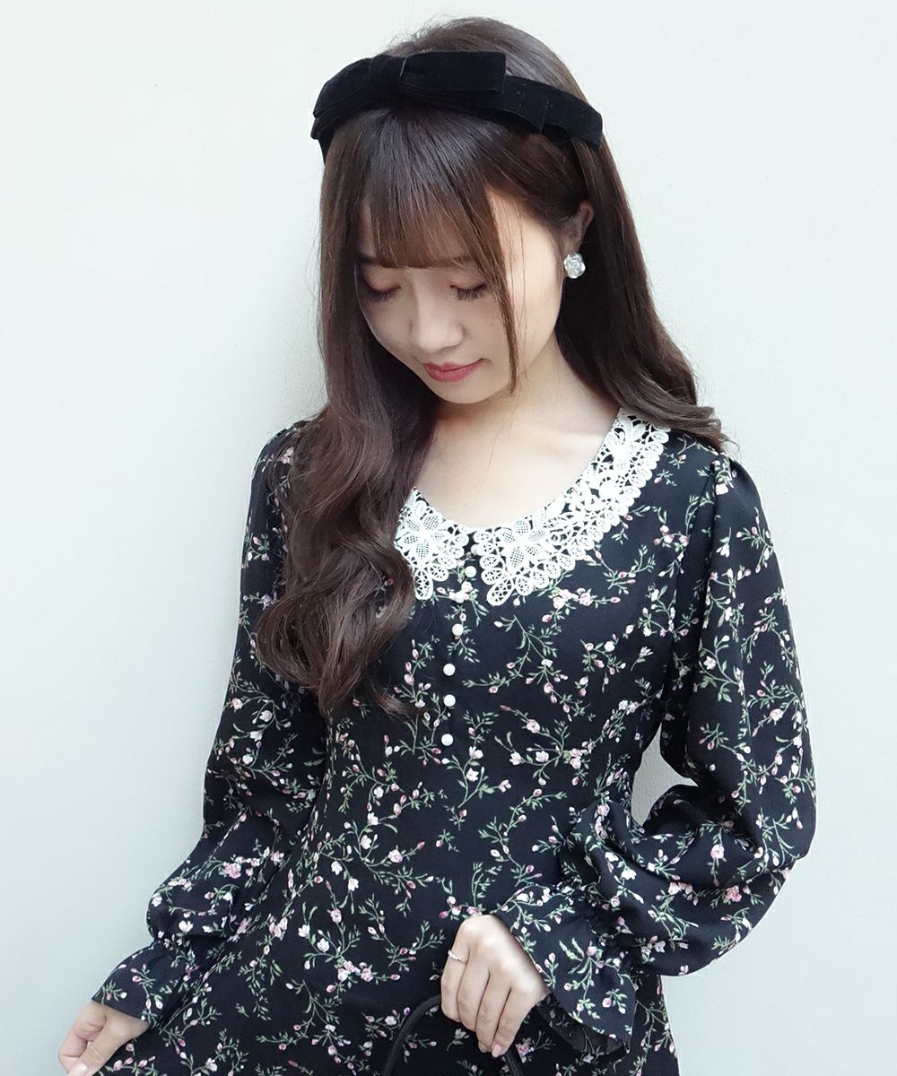 □レース衿花柄ロングワンピース/an another angelus [31BE03g014] | F 