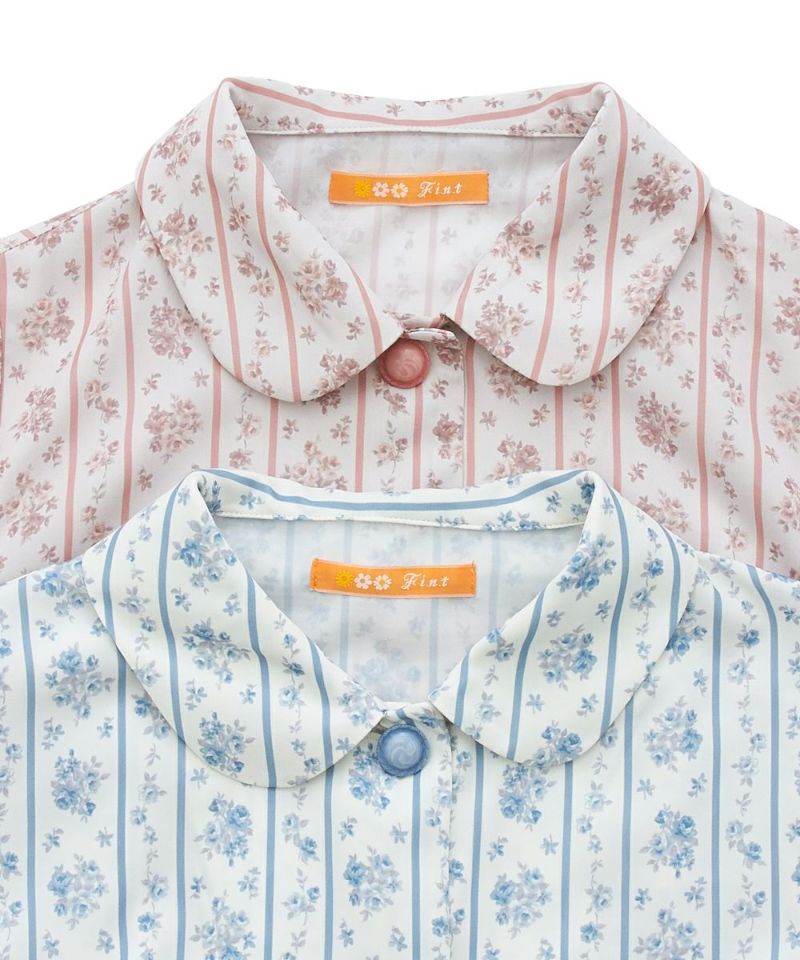 フィント(Fi.n.t) ストライプ花柄丸衿ワンピース2020SS【未使用品】 フィント F i.n.t ストライプ花柄丸衿ワンピース （L/BLUE） -靴