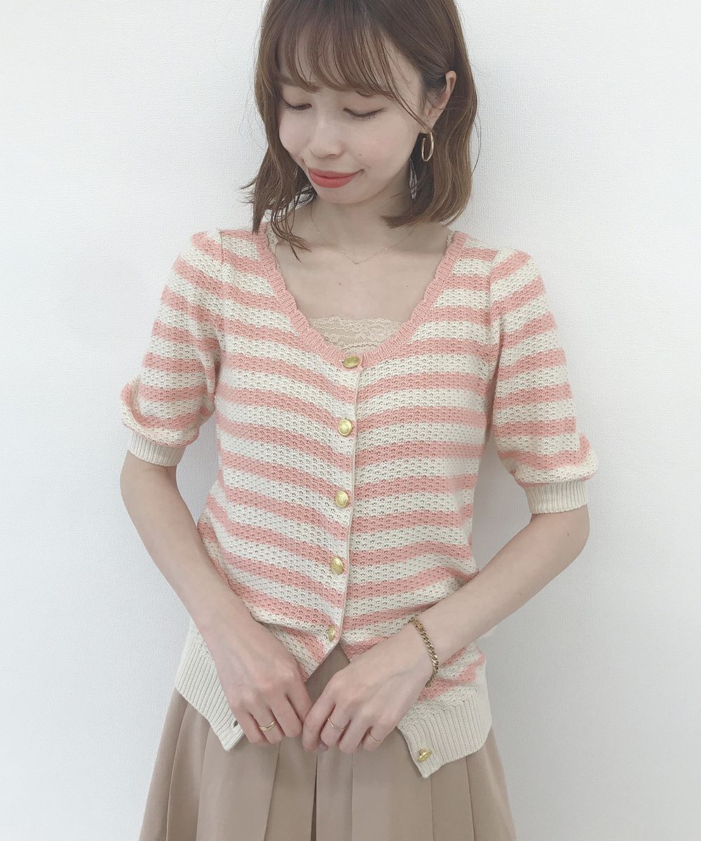 □ボーダーニット半袖カーディガン/F i.n.t [0009432700] | F i.n.t