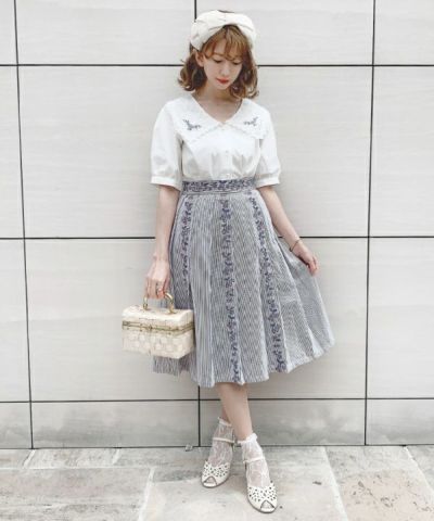 F.i.n.t ローズ刺繍衿スカラップコート リトルローズ刺繍カットワーク衿ブラウス/F i.n.t [53AF02g016