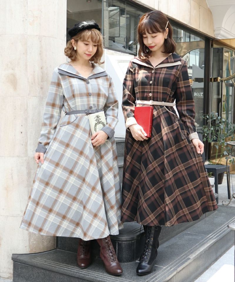 ARCHIVIO 25年新作秋モデル チェック柄ワンピース 36(S) アドティエ ad thie 選べる2柄・ネルチェック フレアシャツワンピース