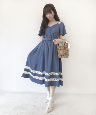 【ご予約】レース使いフレアースリーブワンピース/an another angelus [34BE03h019-2] [6月下旬入荷予定]