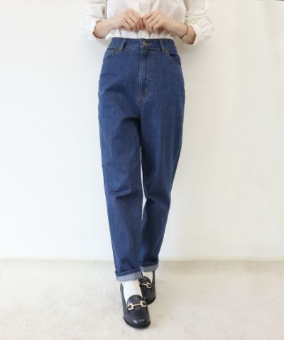 High waist tapered denim pants/F int [00AH06q001]