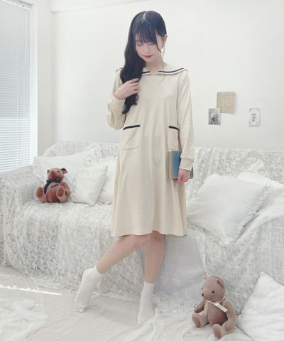 Back logo embroidery sailor color dress / Fine HOME [37HE06j003]
