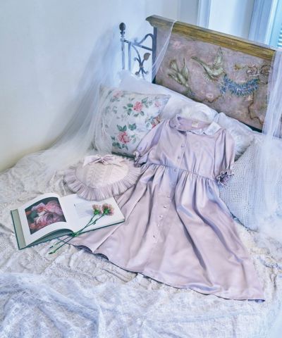 Petit Rose Embroidery Satin Open Collar Dress / Fine HOME [37HE02g001]