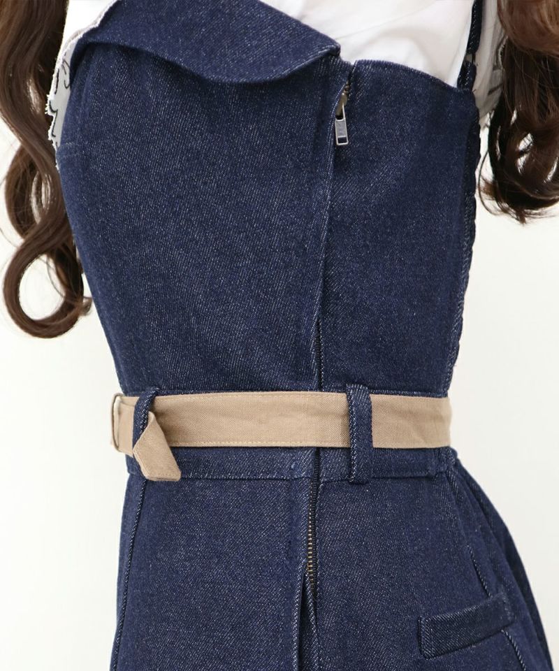 indigo / side fastener / belt arrangement