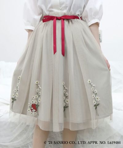 Flower embroidery tulle skirt / My Melody / Fi.n.t [37AG03p008]