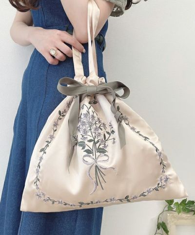 Violet embroidery satin tote bag / an another angelus [37BC01a004]