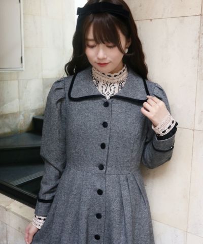 別珍パイピング使いツイードワンピースコート/an another angelus