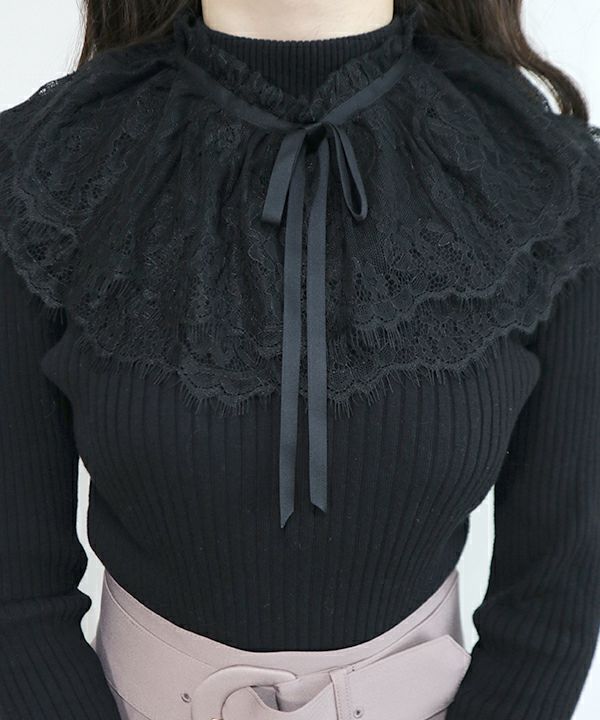 レースケープ付きリブニットプルオーバー/an another angelus