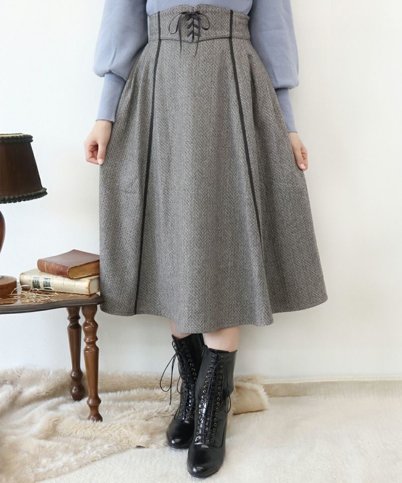 フロントレースアップヘリンボーンスカート/an another angelus