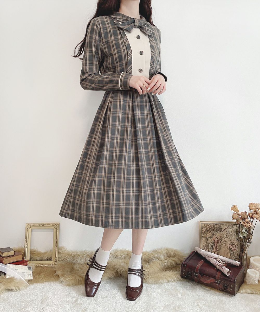 ヨーク切替ボウタイチェックワンピース/F i.n.t [40AE02j016] | F