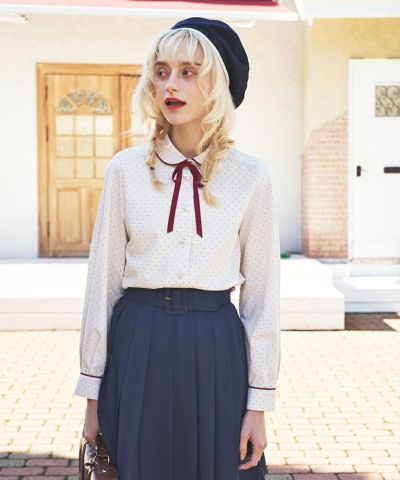 Fine piping dot blouse with tie / F i.n.t [41AF02j001]