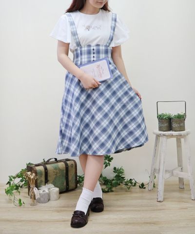 Check flared skirt with suspenders / F i.n.t [41AG05p003]