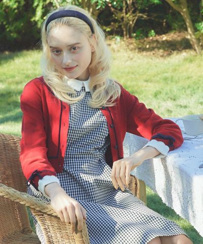 Cuff Ribbon Bicolor Knit Cardigan / F i.n.t [41AJ04j001]
