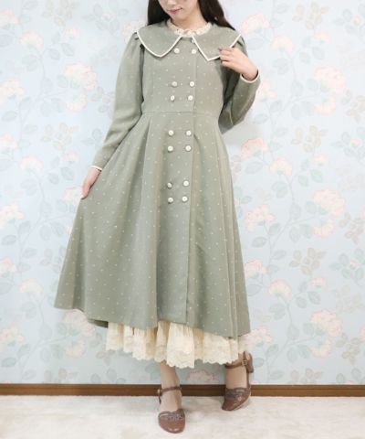 □Color-coordinated piping polka dot pattern dress coat/an another angelus [41BD03j002]