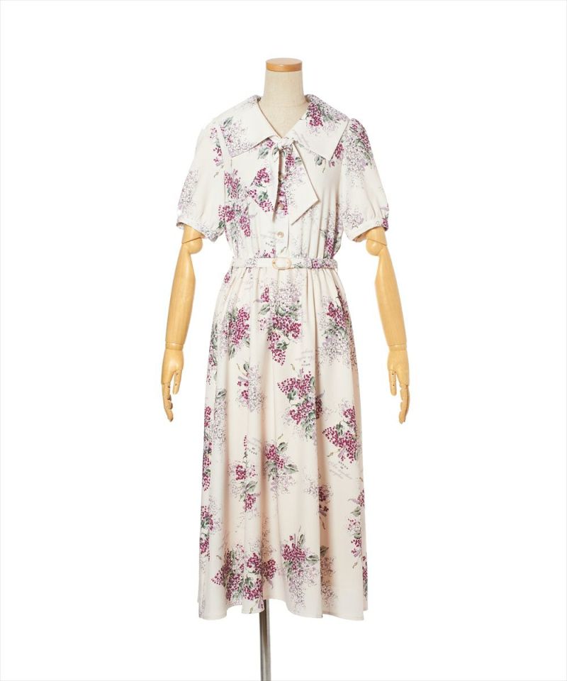 fleurs et fruits*様♡ワンピース ボタニカルスケッチ花柄スカーフ付きワンピース/an another