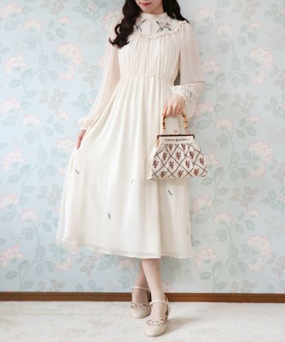 リリーフラワー刺繍楊柳シフォンワンピース/an another angelus [41BE03j001]