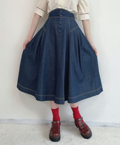 Side tuck denim flared skirt / an another angelus [41BG06p001]