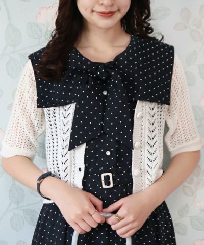 Lace knit cardigan with collar / an another angelus [41BJ04h003]