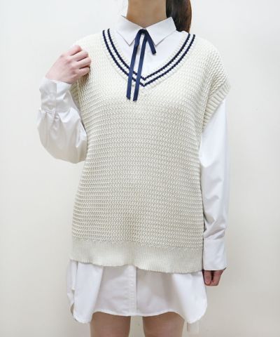 Flare big shirt with ribbon tie / F i.n.t [41AF05j004]