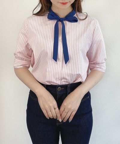 □ Thin bowtie 5/4 sleeve shirt/F i.n.t [41AF01h009]