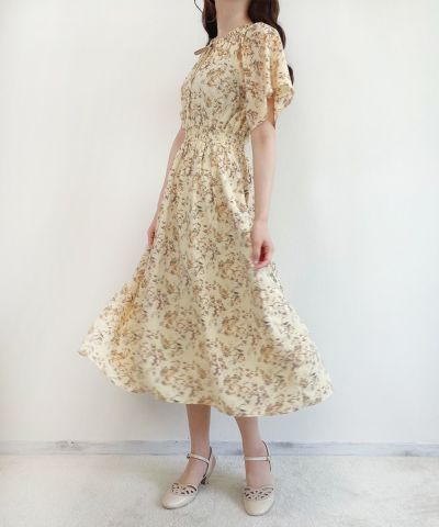 Floral flare sleeve off-shoulder dress / F int HOME [41HE03g003]