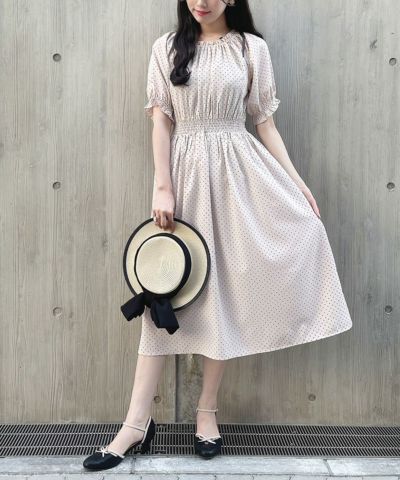 Dot pattern off-shoulder dress / F int HOME [41HE03h002]