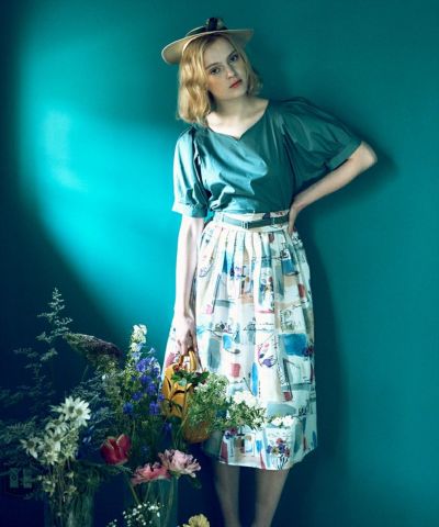 Painting art pattern tuck skirt / an another angelus [42BG03p016]