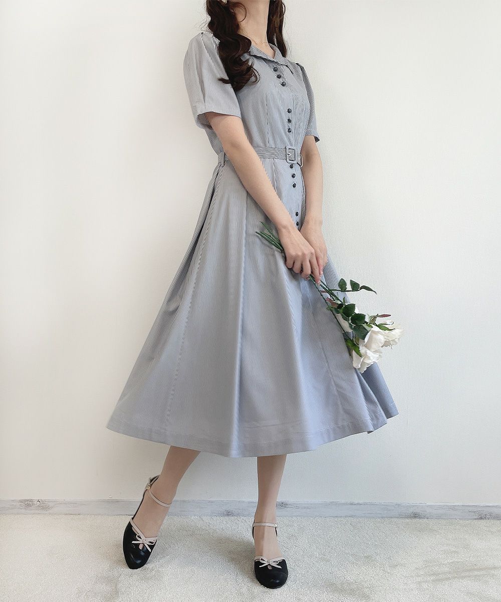 レトロ釦使い開衿シャツワンピース/an another angelus [41BE02g009