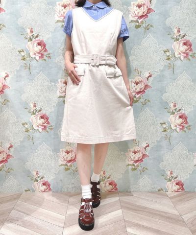 □Thick belt V-neck denim jumper skirt/F int [41AE05f013]