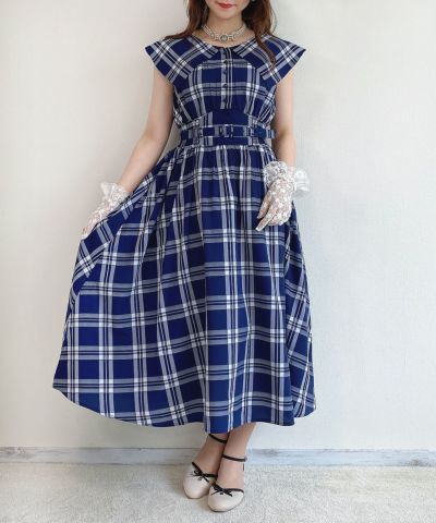 Big collar sleeveless check dress / an another angelus [41BE02f012]