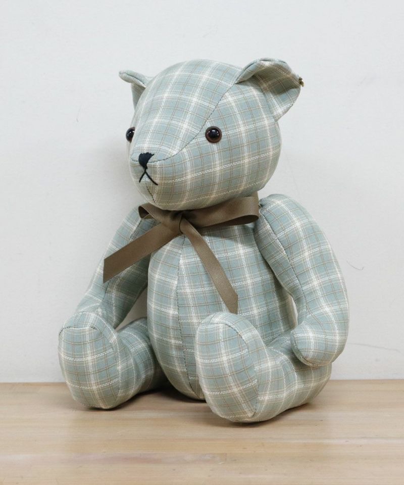 C: Plaid puff sleeve short jacket GREEN x WH 640