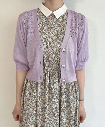 □SAVON Package Button Openwork 5/4 Sleeve Knit Cardigan/an another angelus [42BJ04h006]