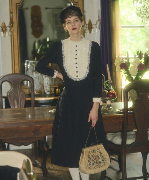 クレリックレースヨーク切替ロングワンピース/an another angelus