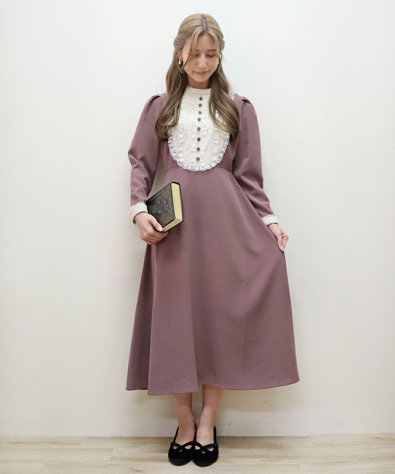 (Outlet) クレリックレースヨーク切替ロングワンピース/an another angelus [43BE03j003]
