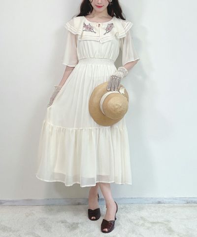 グラジオラス刺繍楊柳シフォンワンピース/an another angelus [42BE03g020]